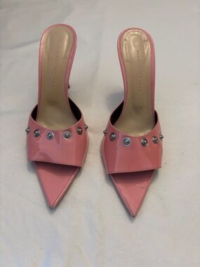 Christopher Kane Pink Patent Pointed Mules with Silver Eyelets 9